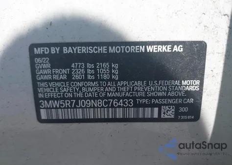 2022 BMW 330Xi from USA, damaged, VIN 3MW5R7J09N8C76433